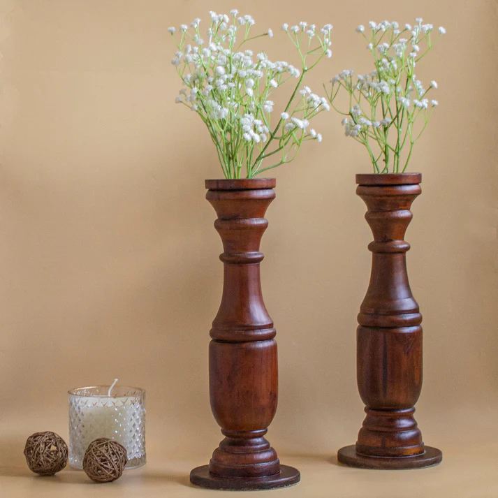Chisel : Handcarved Flower Vases [ Set of Two ]